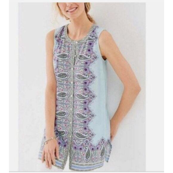 J. Jill Paisley Tunic Top Tank Sleeveless Boho Long Paisley Size Medium Petite - Picture 11 of 11